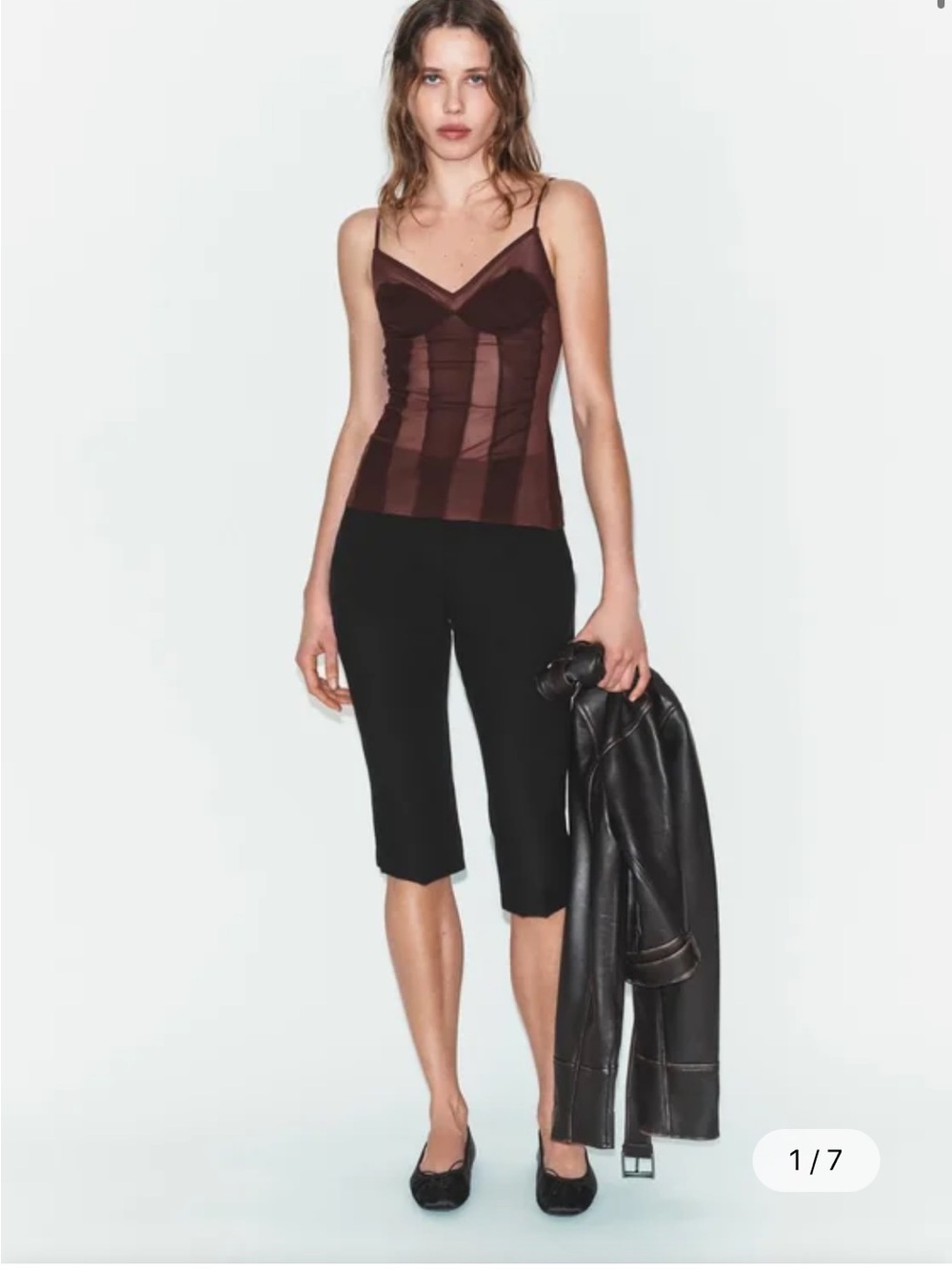 Zara Sheer Mesh Boned Corset Camisole Top
